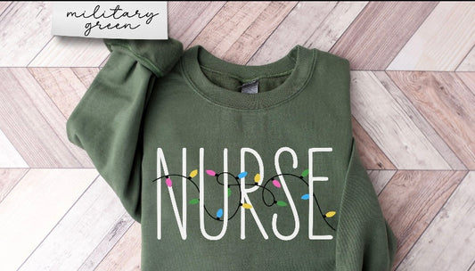 Nurse with Christmas lights SHORT sleeve shirt