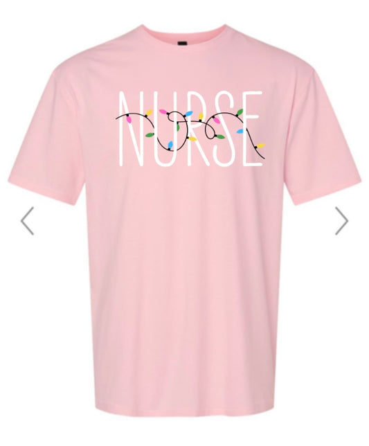 Nurse with Christmas lights SHORT sleeve shirt